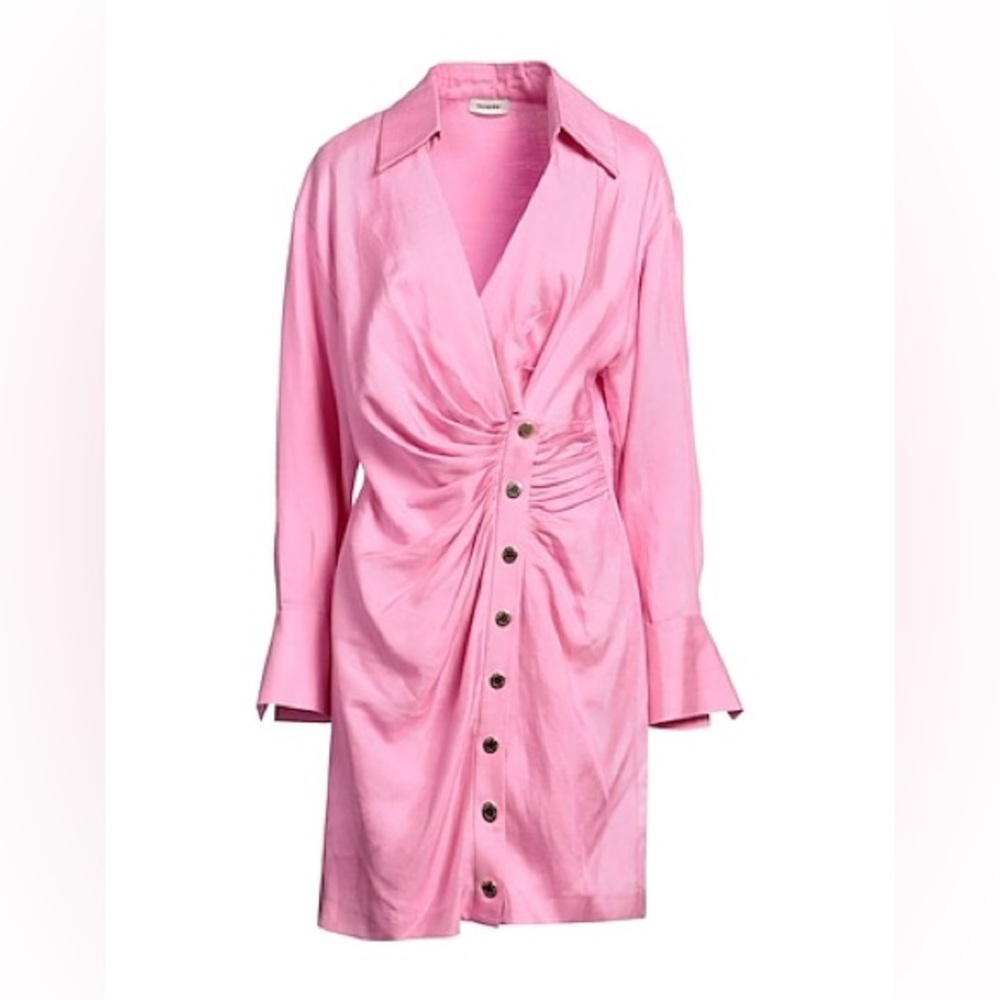Sandro 36 Elvira Pink Long Sleeve Linen Shirt Dress Small